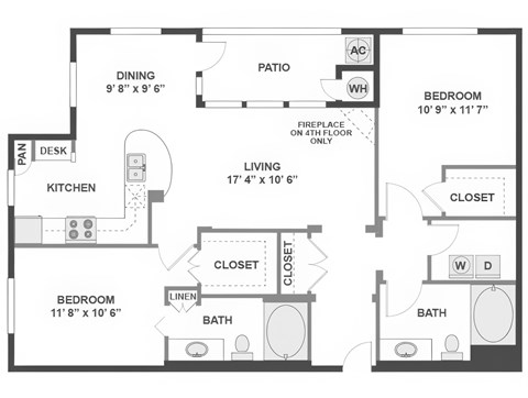 2 bed 2 bath A Floor Plan | 1,115 Sq. Ft. at The Kitt at Warner Center Apartments, Woodland Hills, CA, 91303